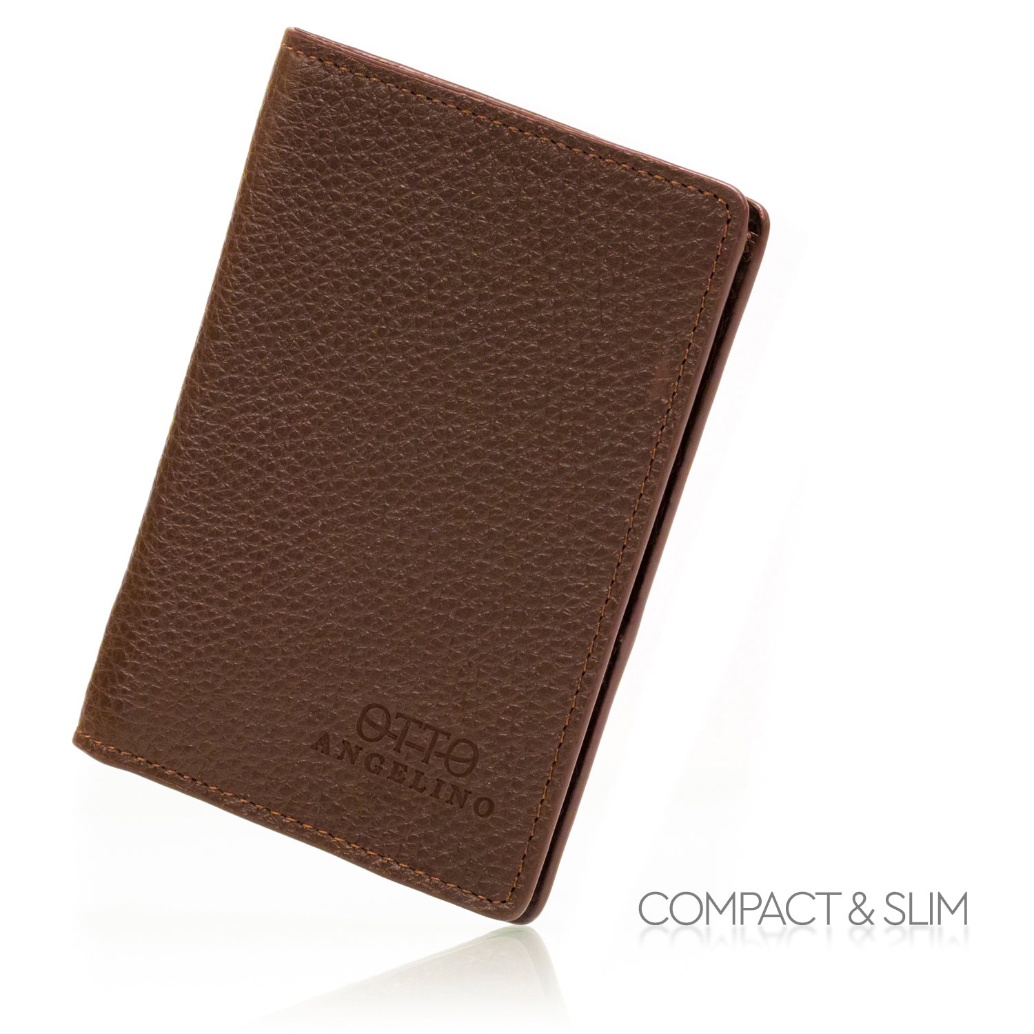 Otto Angelino RFID Blocking Men's Zippered Bifold Wallet - Italian Cowhide Leather - Slim Travel Comfort - Credit Card Holder w/ Transparent ID Slot 